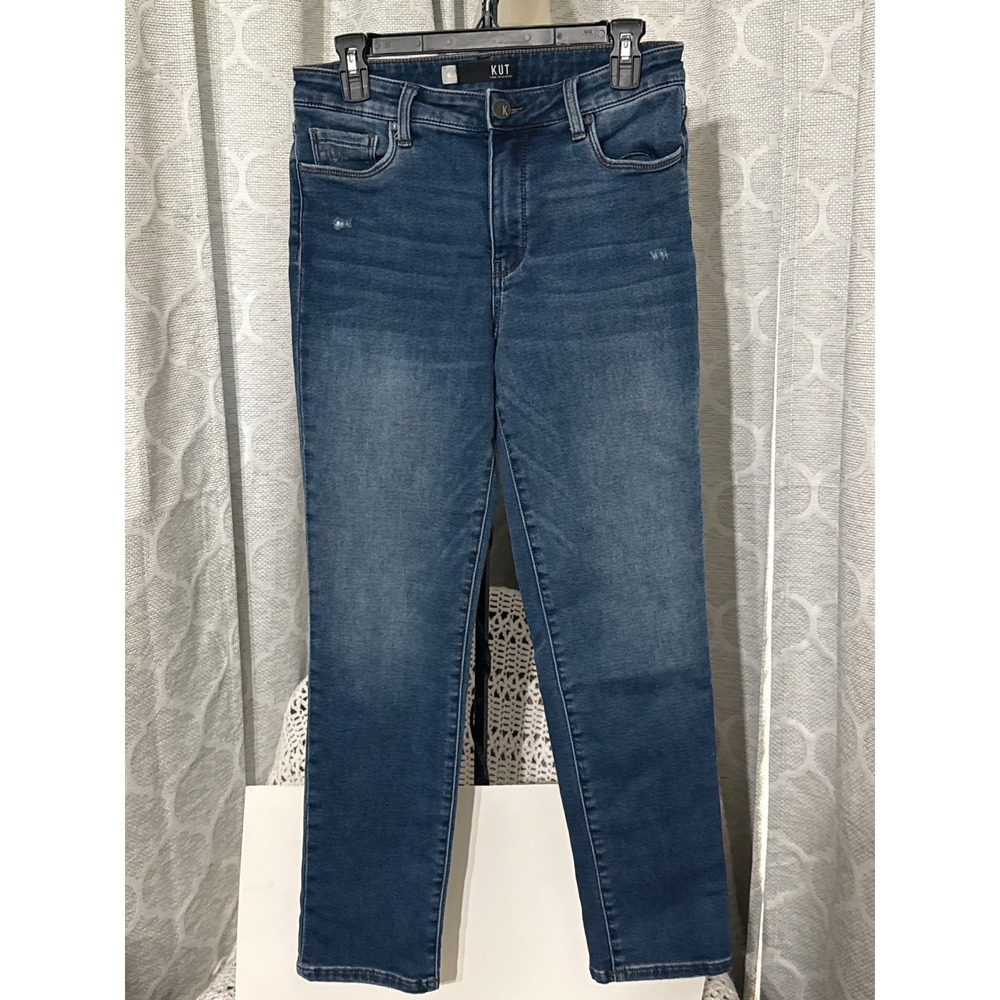 Kut from the Kloth Reese Fab Ab Ankle Straight Leg Jeans Blue 6L High Rise